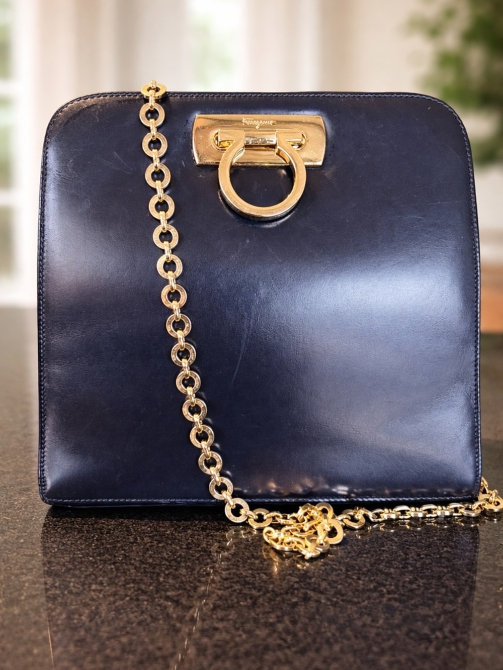 Authentic Salvatore Ferragamo Gancini Chain Shoulder Bag - Vintage